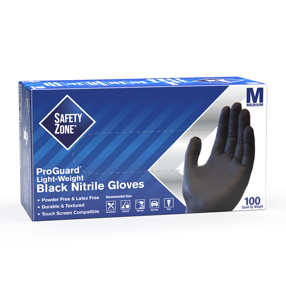 Safety Zone® Nitrile Powder Free 6 mil Exam Gloves, Black, Med, Case of 1000 (SZNGNPR-MD-1-K)