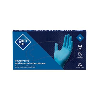 Safety Zone® Nitrile Powder Free 4 mil Exam Gloves, Blue, Small, Case of 1000 (SZNGNPR-SM-1M)