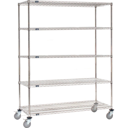 Nexel 5 Shelf Truck, Chrome, 48"W x 24"D x 72"H, Polyurethane Stem Casters, 4 Swivel, 2 Brake (WB988128)