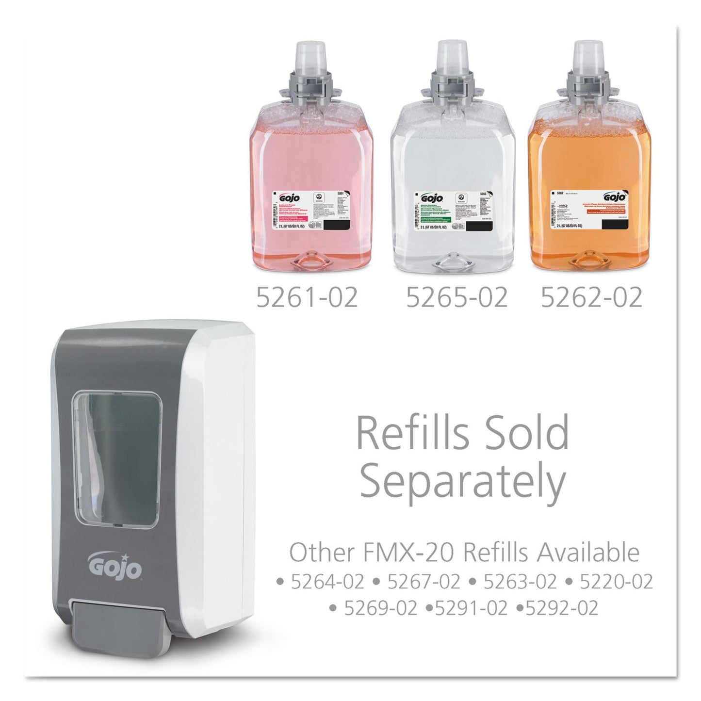 Gojo FMX-20 Soap Dispenser, 2000 mL, 6.5" x 4.7" x 11.7", White/Gray, 6/Carton (GOJ527006)