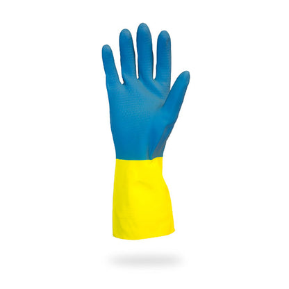 Safety Zone® Flock Lined Neoprene 22 mil Gloves, Blue/Yellow, Med, 12 Pairs (SZNGRLY-MD-1SF)