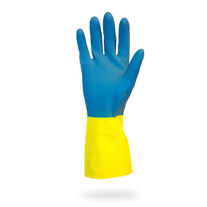Safety Zone® Flock Lined Neoprene 22 mil Gloves, Blue/Yellow, Sm, 12 Pairs (SZNGRLY-SM-1SF)