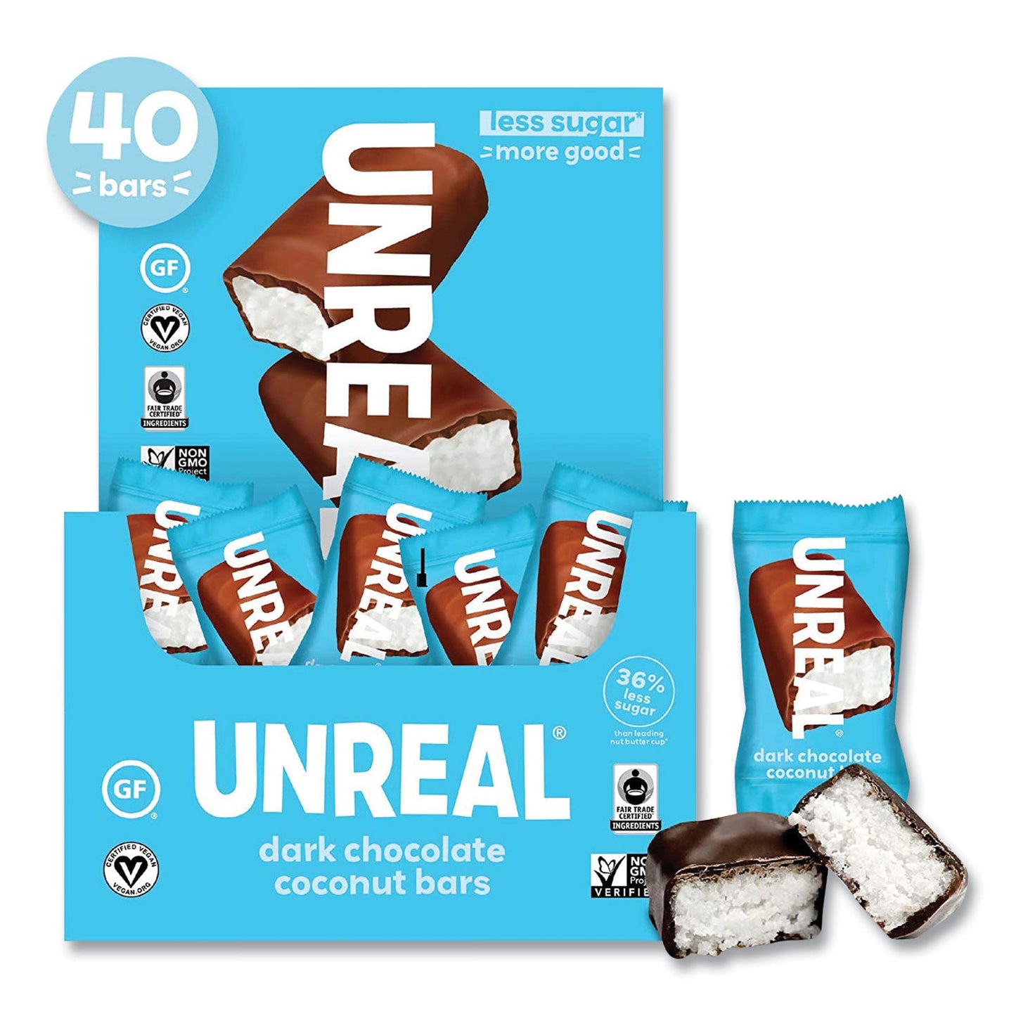 Unreal Dark Chocolate Coconut Bars, 0.53 oz, Individually Wrapped, 40/Pack (GRR22002087)