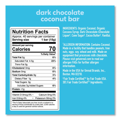 Unreal Dark Chocolate Coconut Bars, 0.53 oz, Individually Wrapped, 40/Pack (GRR22002087)