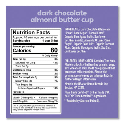 Unreal Dark Chocolate Almond Butter Cups, 0.53 oz, Individually Wrapped, 40/Pack (GRR22002089)