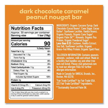 Unreal Dark Chocolate Caramel Peanut Nougat Bars, 0.67 oz Individually Wrapped, 40/Pack (GRR22002090)