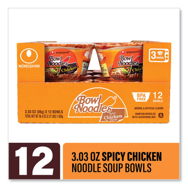 NONGSHIM Spicy Chicken Bowl Noodle Soup, Chicken, 3.03 oz Cup, 12/Carton (GRR22002163)