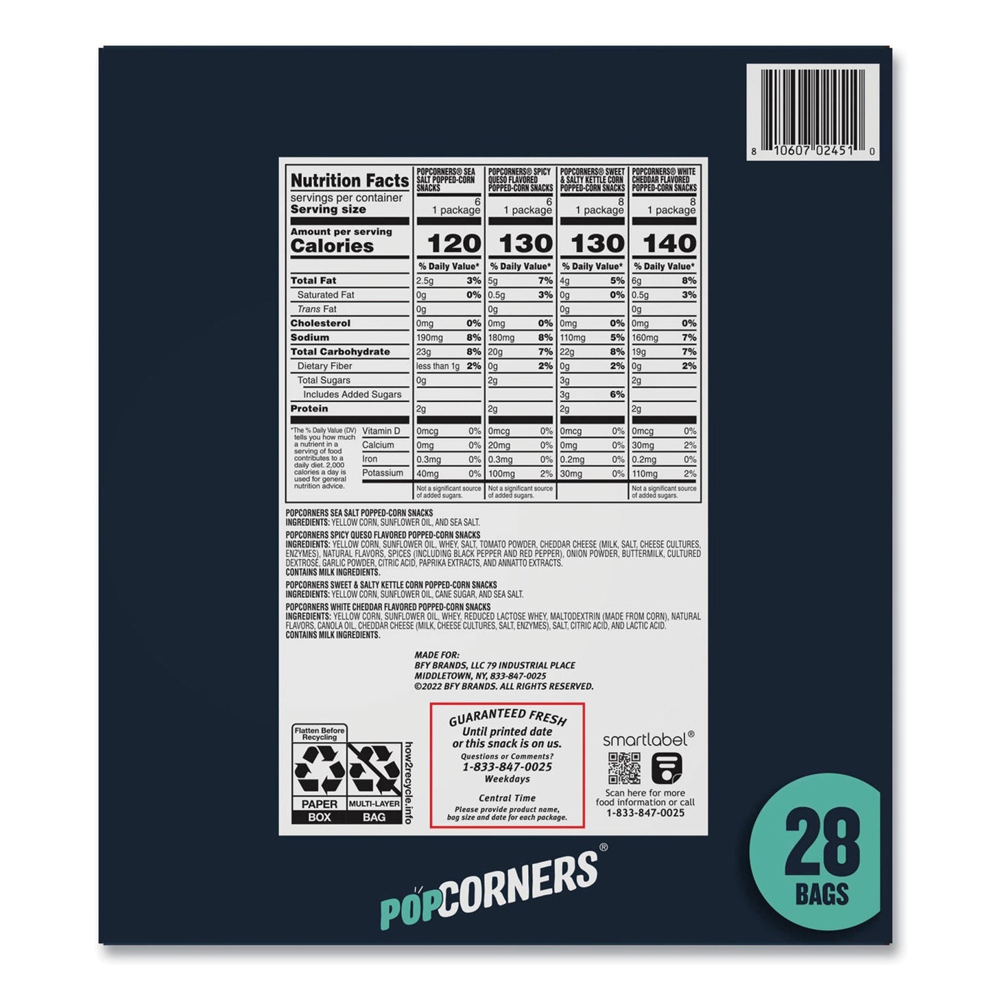 PopCorners Popped Corn Chips Snacks Variety Pack, Assorted Flavors, 1 oz Bag, 28/Pack (GRR22002179)