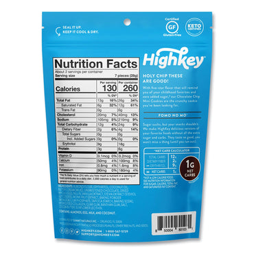 HighKey Chocolate Chip Cookies, 2 oz, Bag, 6/Carton (GRR60000270)