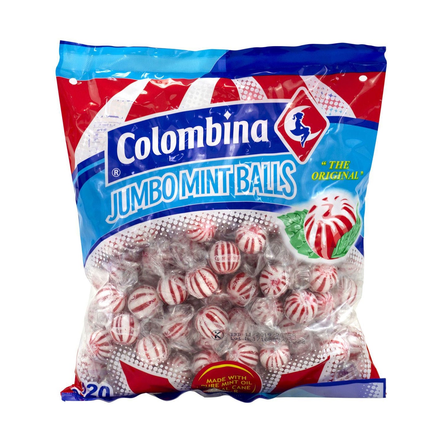 Colombina Jumbo Peppermint Balls, 0.32 oz Individually Wrapped, 120/Bag, 4 Bags/Carton (GRR60004063)