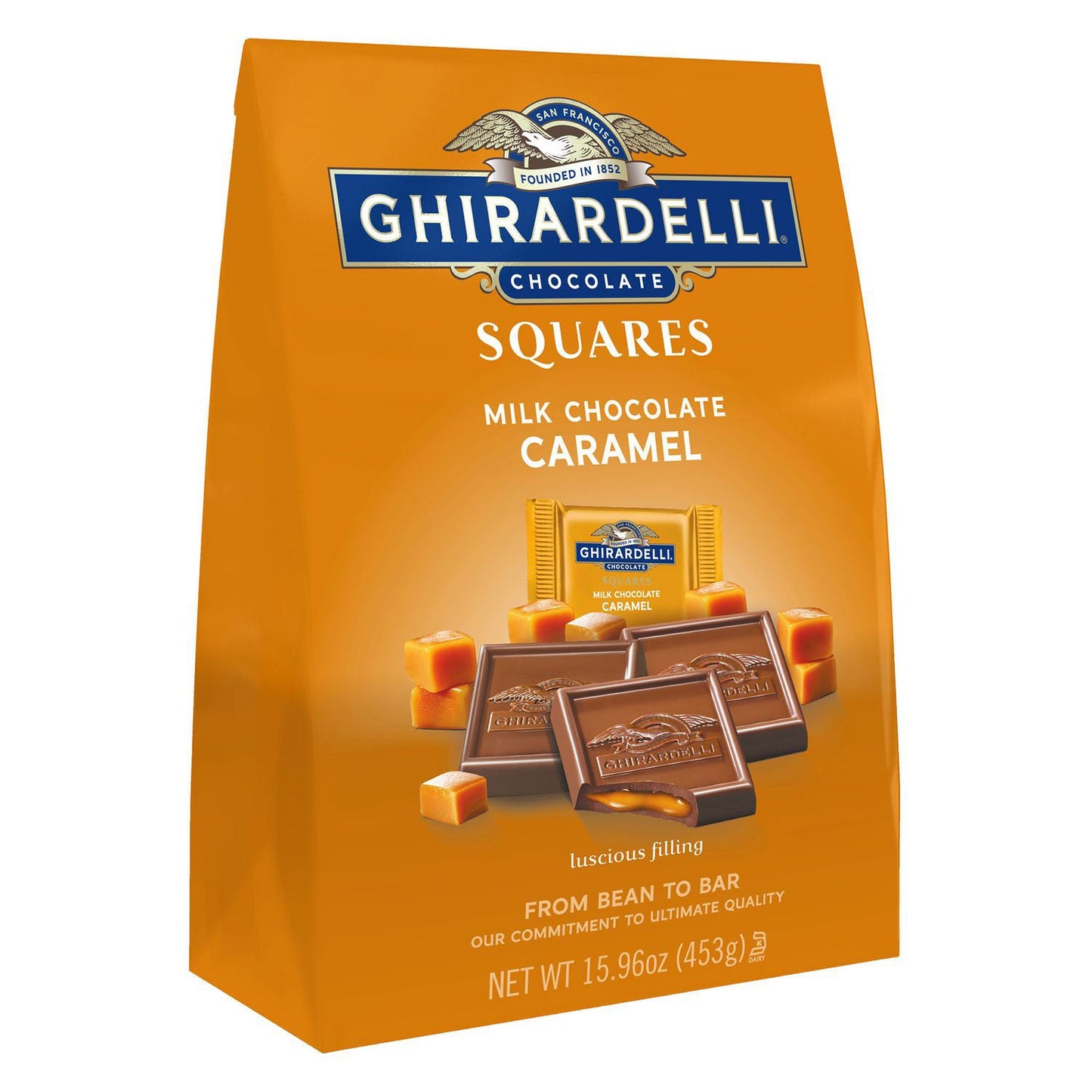 Ghirardelli Milk Chocolate and Caramel Chocolate Squares, 15.96 oz Bag, 2/Carton (GRR60004071)
