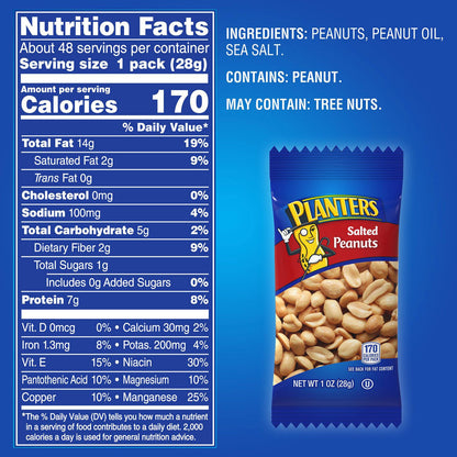 Planters Salted Peanuts, 1 oz Pouch, 48/Box, 2 Boxes/Carton (GRR60004074)
