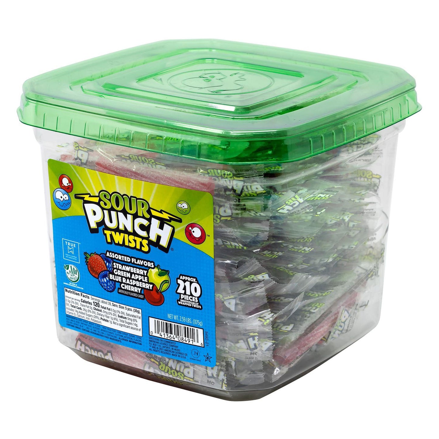 Sour Punch Twists, Variety, 2.59 lb Tub, Approx. 210 Pieces/Tub, 2 Tubs (GRR60004078)