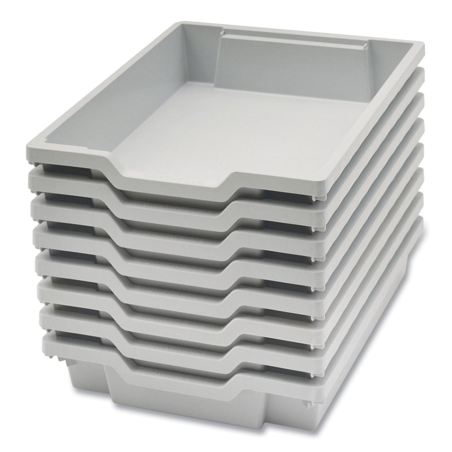 Gratnells F1 Shallow Trays for Gratnells Storage Frames and Trolleys, 1 Section, 1.85 gal, 12.28" x 16.81" x 3.25", Light Gray, 8/Pack (GTSFS0119P8)