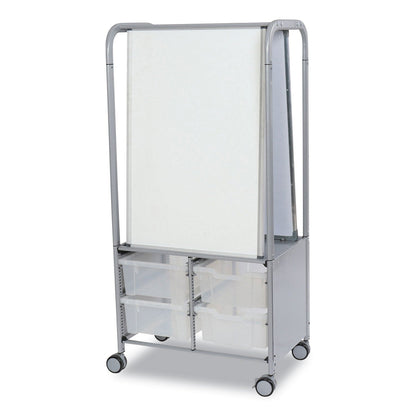 Gratnells Callero MakerHub Trolley Set 01, Metal, (2) Magnetic Whiteboards, (4) F2 Deep Bins, 27.4" x 17.3" x 56.3", Silver/Trans Frost (GTSMST054420)