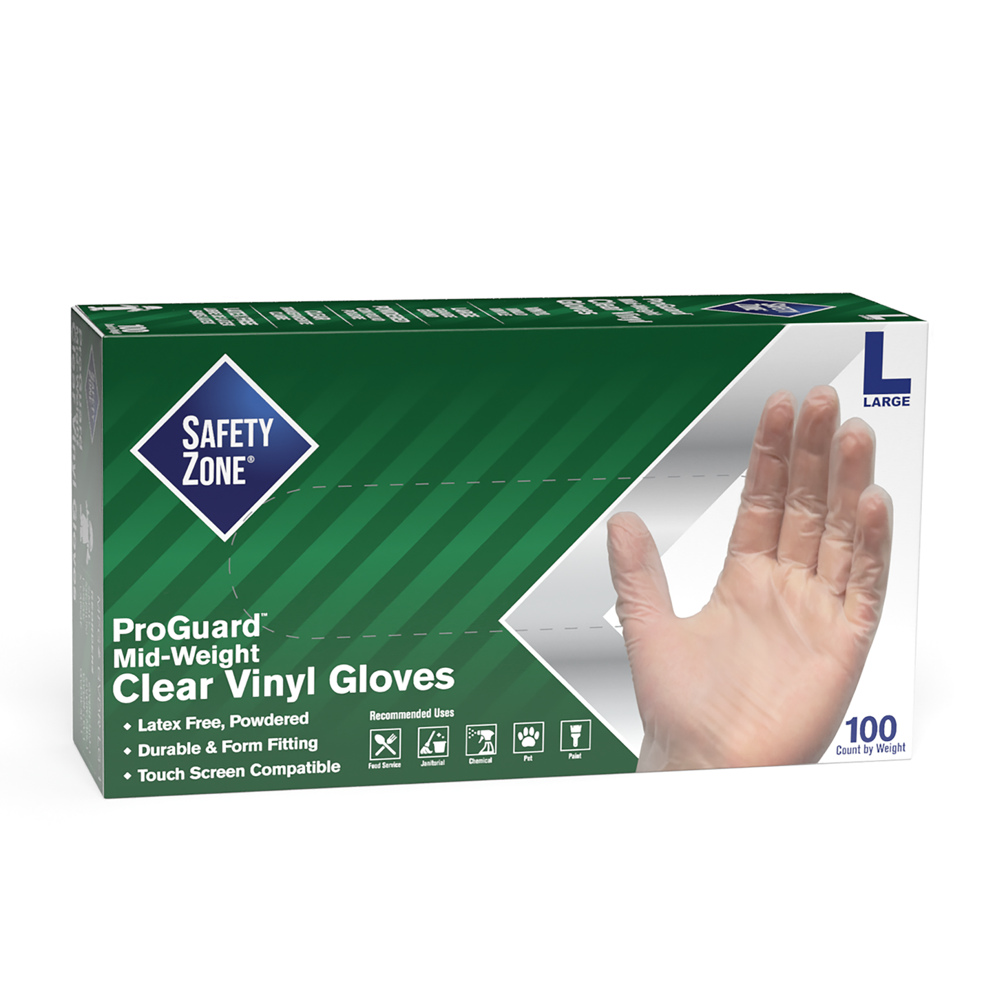Safety Zone® Vinyl Powdered 3 mil Gloves, Clear, Lrg, Case of 1000 (SZNGVDR-LG-1)