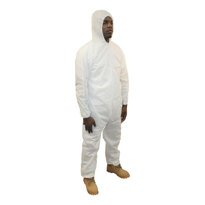 Safety Zone® ProMax® II Coveralls w/ Zip Front, Attached Hood, Elastic Wrists & Ankles, White, 25/Case, 4XL (SZNM1440-4X)