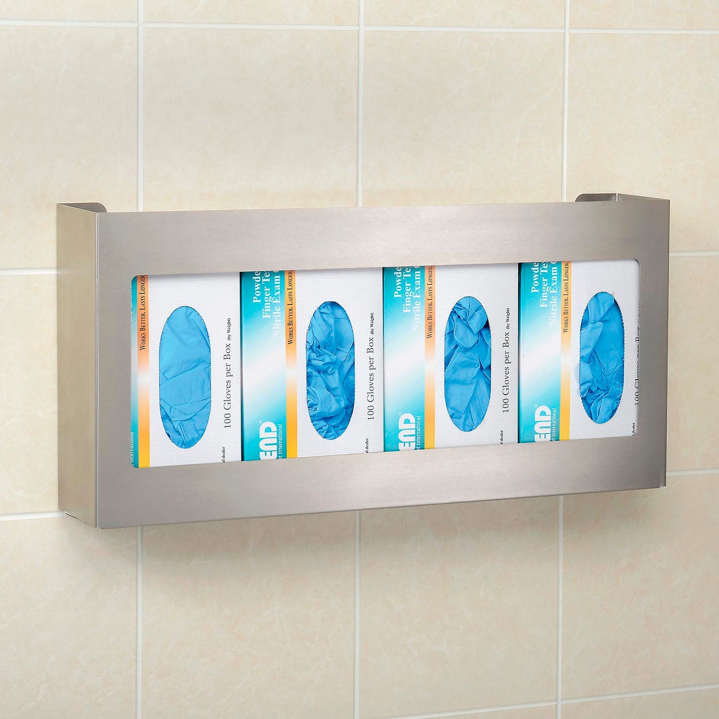 Global Industrial Quadruple Stainless Steel Glove Box Holder, 21"W x 3-3/4"D x 10"H (WBB2222414)