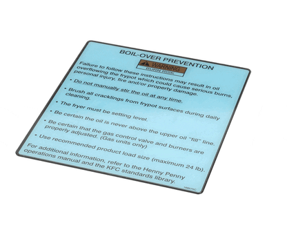 Henny Penny 168575 Label-Boilovr Prevent,Kfc,Evol (HEN168575)
