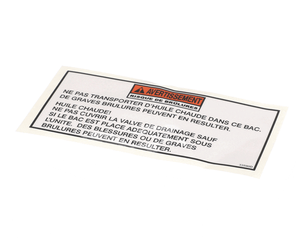 Henny Penny 33590 Label-Warning Drain Pan, Fre (HEN33590)