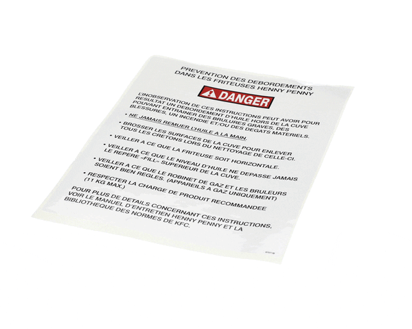 Henny Penny 97071 Label-Boilover, Kfc,Fre (HEN97071)