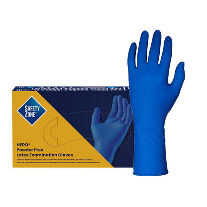 Safety Zone® Latex Powder Free 14 mil Extended Cuff Exam Gloves, Blue, XL, Case of 500 (SZNHER008)