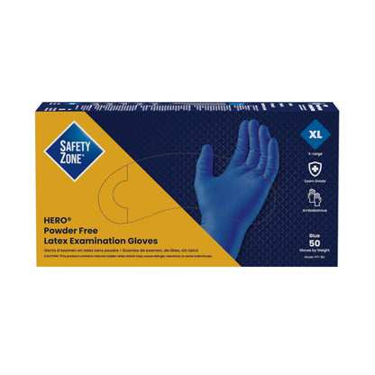 Safety Zone® Latex Powder Free 14 mil Extended Cuff Exam Gloves, Blue, XL, Case of 500 (SZNHER008)