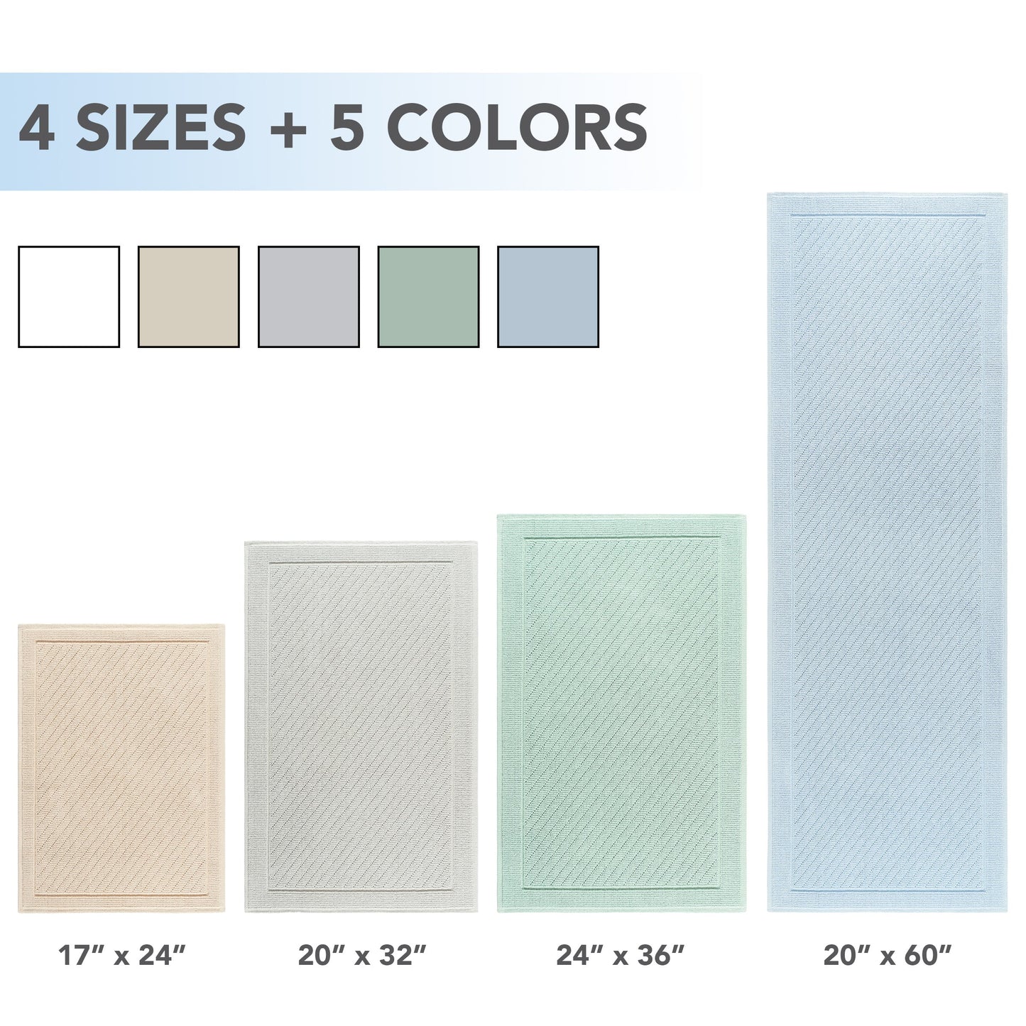 Arkwright Home® Host & Home Cotton Bath Mat 20x60 Light Blue, 4/Case (HH-BM-2060-LB)