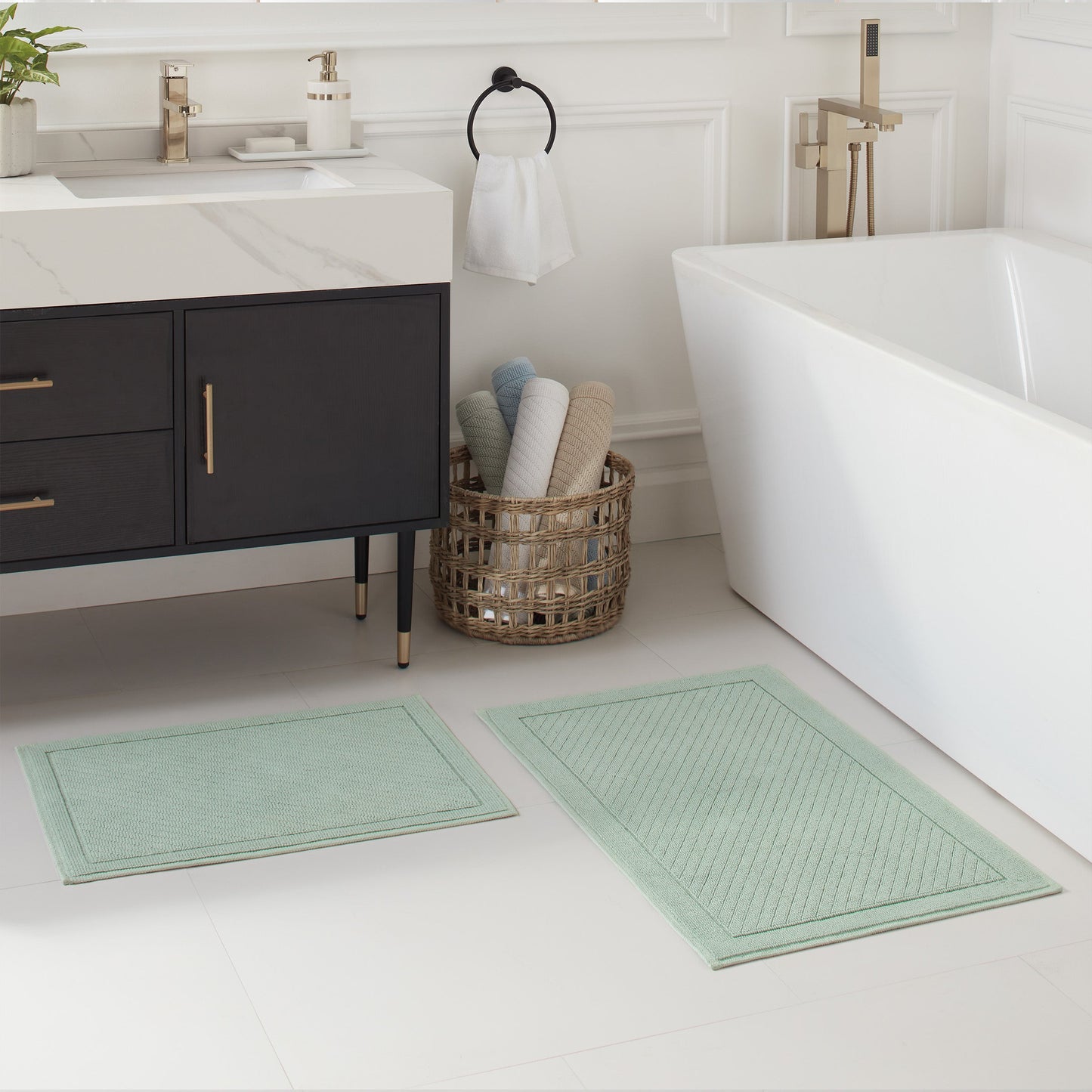 Arkwright Home® Host & Home Cotton 2pc Bath Mat Set 17x24/20x32, Silt Green, 4/Case Sets (HH-BM-2PK-GR)