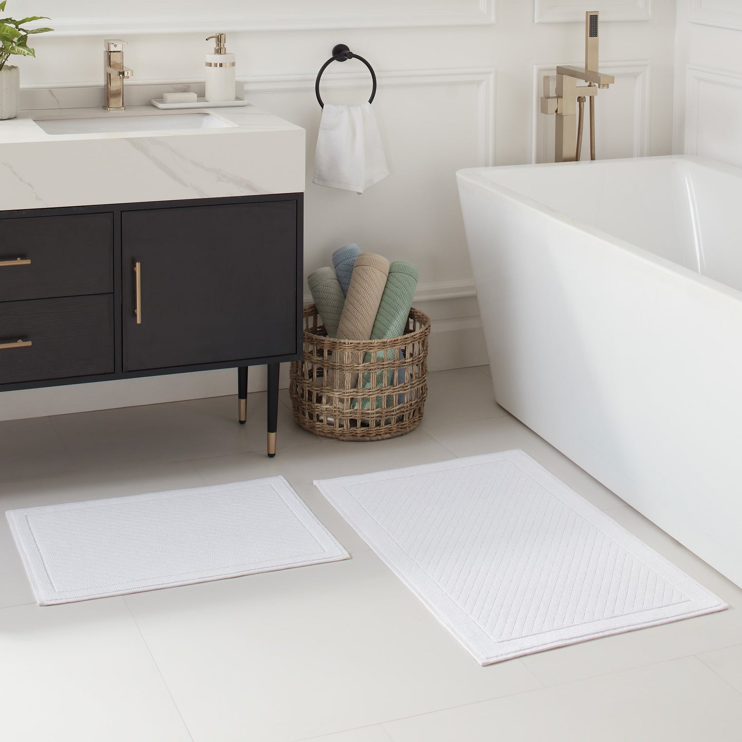 Arkwright Home® Host & Home Cotton 2pc Bath Mat Set 17x24/20x32, White, 4/Case Sets (HH-BM-2PK-WH)