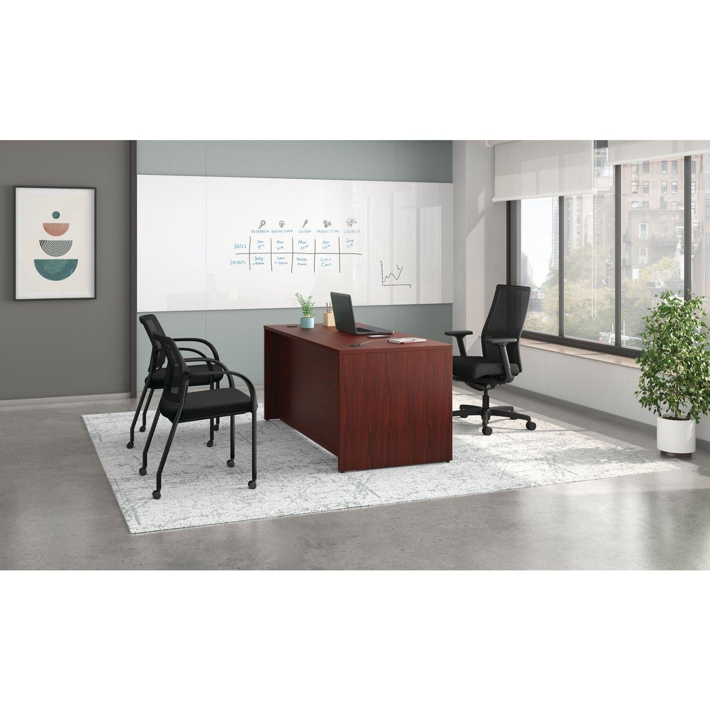 HON Mod Double Pedestal Desk Bundle, 66" x 30" x 29", Traditional Mahogany (HONLDS66PSTM1)