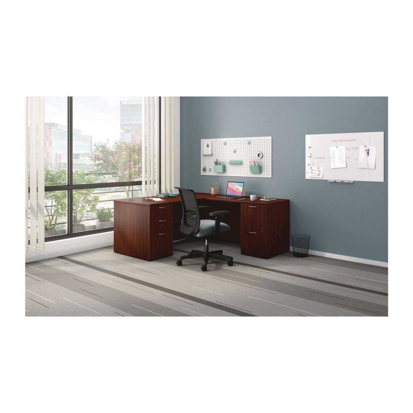 HON Mod L-Station Double Pedestal Desk Bundle, 66" x 72" x 29", Traditional Mahogany (HONMOD073)
