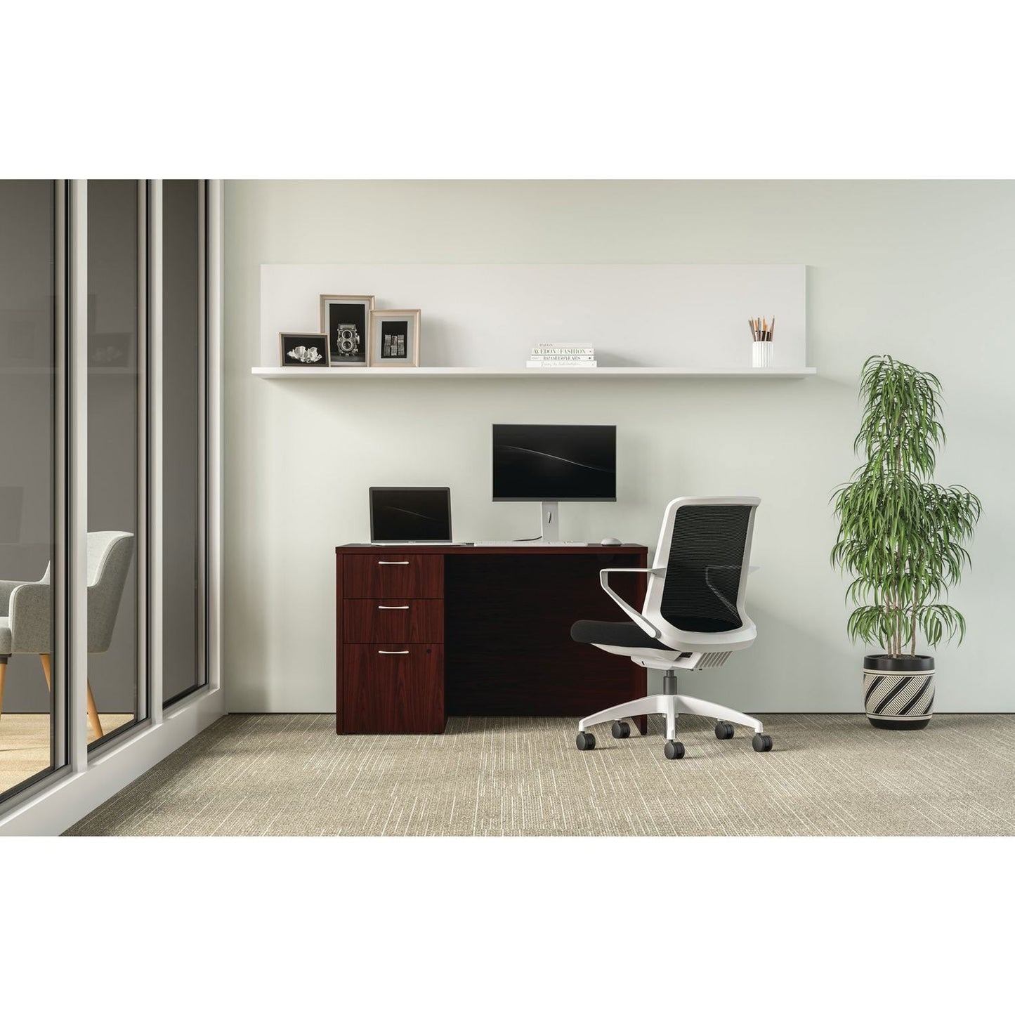 HON Mod Single Pedestal Desk Bundle, 48" x 30" x 29", Traditional Mahogany (HONMOD173)