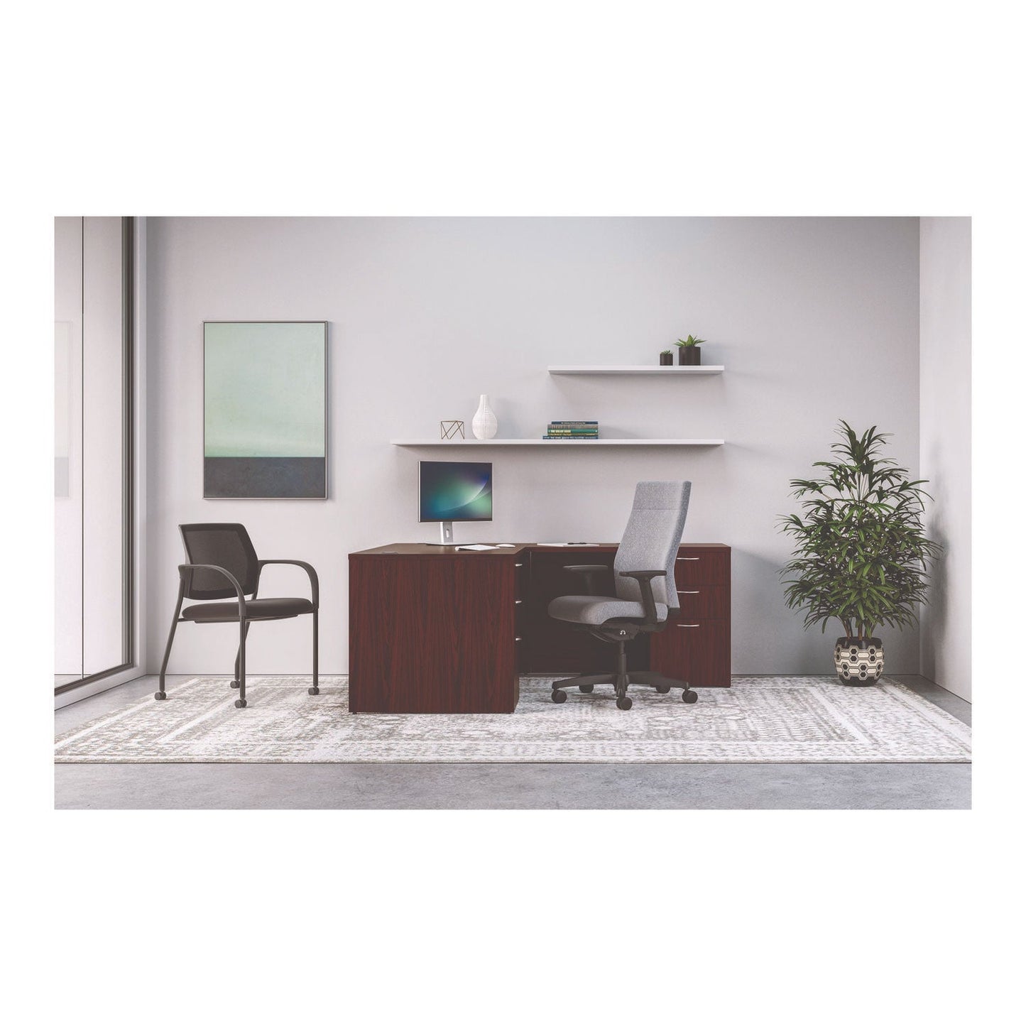 HON Mod L-Station Double Pedestal Desk Bundle, 60" x 72" x 29", Traditional Mahogany (HONMOD188)