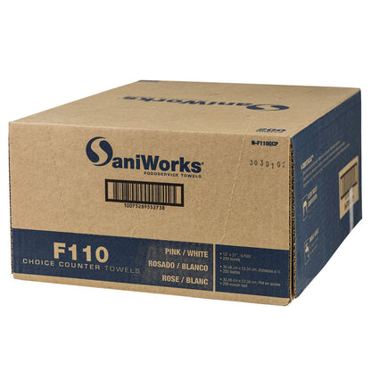 HOSPECO Choice Counter Foodservice Wiper, 1-Ply, 12 x 21, Pink/White, 200/Carton (HOSNF110QCP)