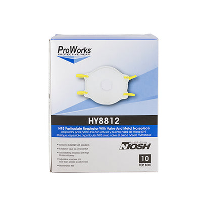 Safety Zone® ProWorks® N95 Particulate Respirator w/Valve and Adjustable Nose Piece, White, Medium/Large, Box of 10 (SZNHY8812)