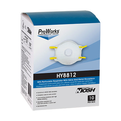 Safety Zone® ProWorks® N95 Particulate Respirator w/Valve and Adjustable Nose Piece, White, Medium/Large, Box of 10 (SZNHY8812)