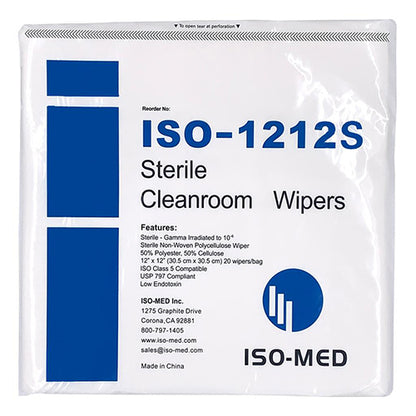 Iso-Med Sterile Iso-Wipe 12x12 Non-Woven Poly/Cellulose Wiper, Bag of 20 (HOSISO-1212S)