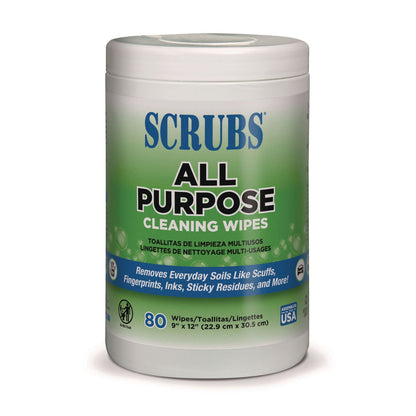 SCRUBS Multi-Surface Wipes, 9 x 12, Citrus Scent, White, 80 Wipes/Canister, 6 Canisters/Carton (ITW96580)