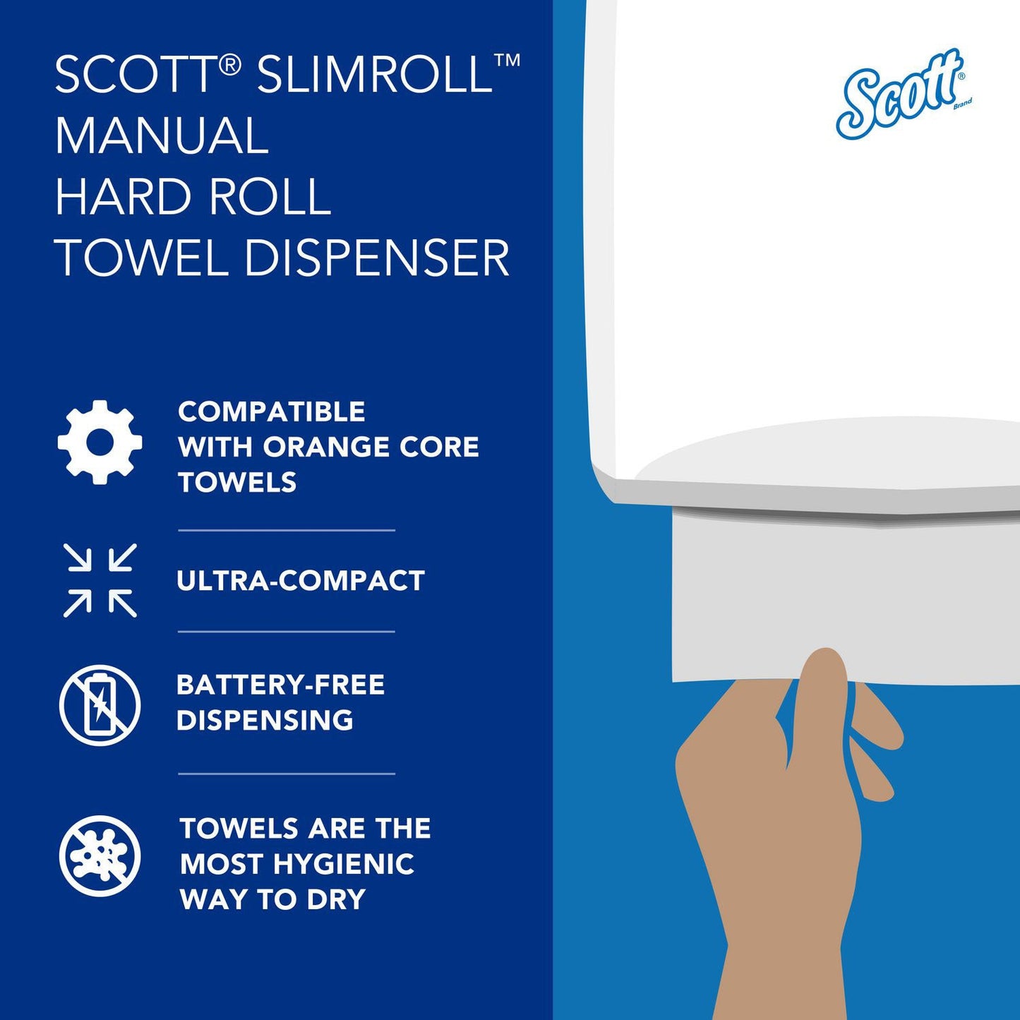 Scott Slimroll Manual Towel Dispenser, 12.65 x 13.02 x 7.18, White (KCC47091)
