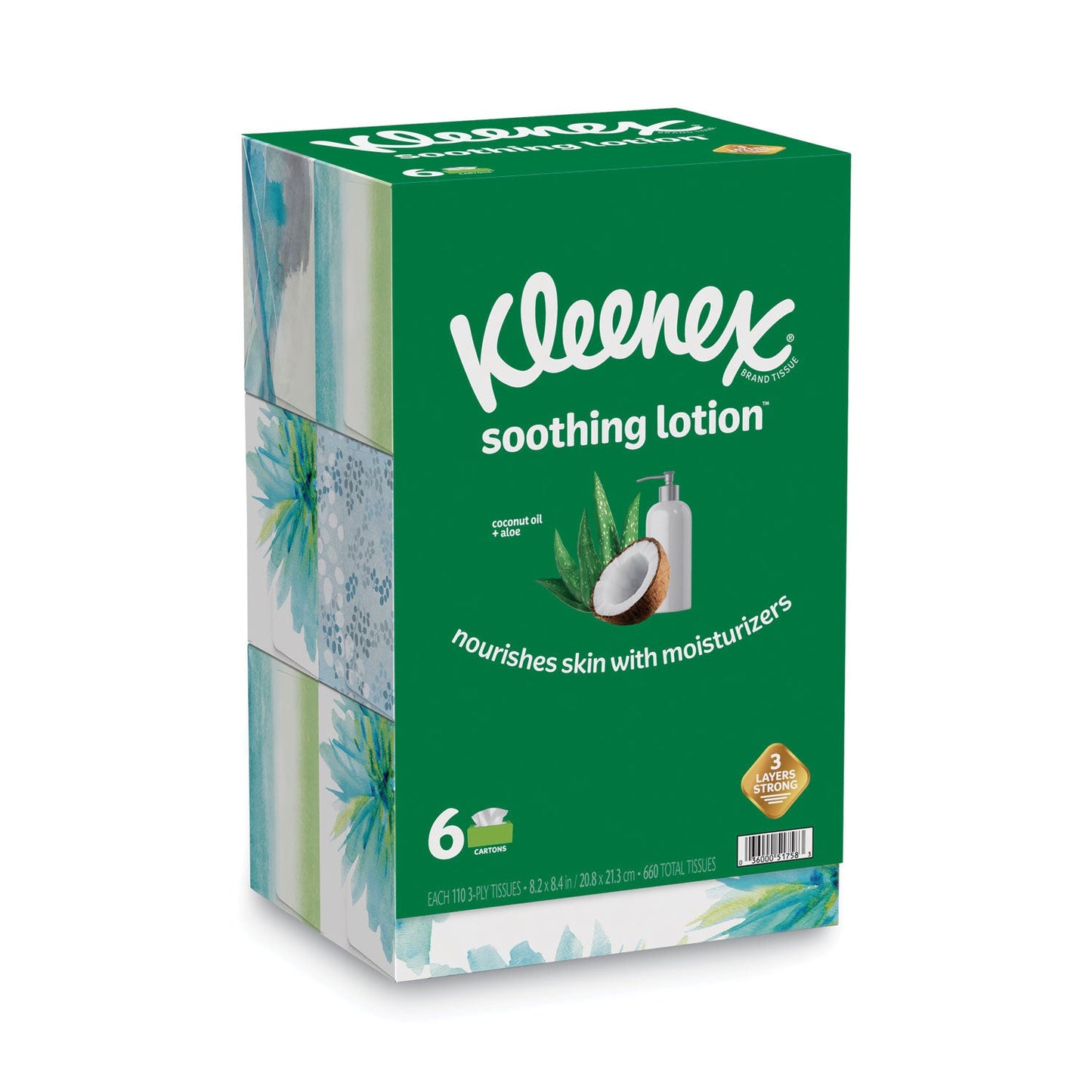 Kleenex Lotion Facial Tissue, 3-Ply, White, 110 Sheets/Box, 6 Boxes/Pack (KCC51758)