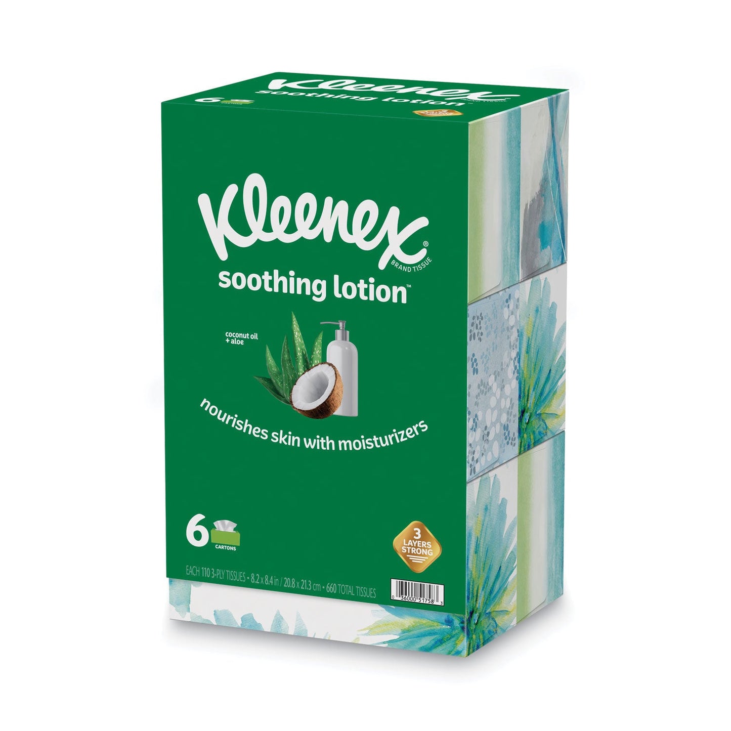 Kleenex Lotion Facial Tissue, 3-Ply, White, 110 Sheets/Box, 6 Boxes/Pack (KCC51758)