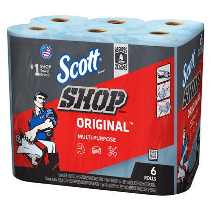Scott Shop Towels, 1-Ply, 10.4 x 11, Blue, 55/Roll, 6 Rolls/Pack, 24 Roll/Case (KCC75180)