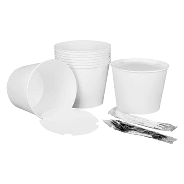 Karat Food Bucket with Lid, 130 oz, 8.46" Dia x 6.6"h, White, Paper, 150/Carton (KRTCFB130WBNDLE)