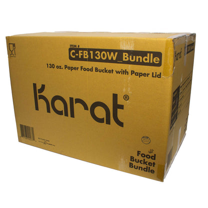 Karat Food Bucket with Lid, 130 oz, 8.46" Dia x 6.6"h, White, Paper, 150/Carton (KRTCFB130WBNDLE)
