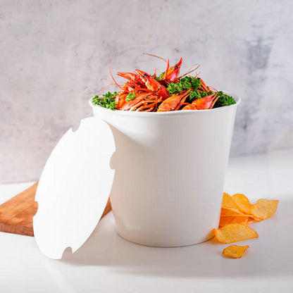 Karat Food Bucket with Lid, 170 oz, 8.9" Dia x 8.36"h, White, Paper, 150/Carton (KRTCFB170WBNDL)