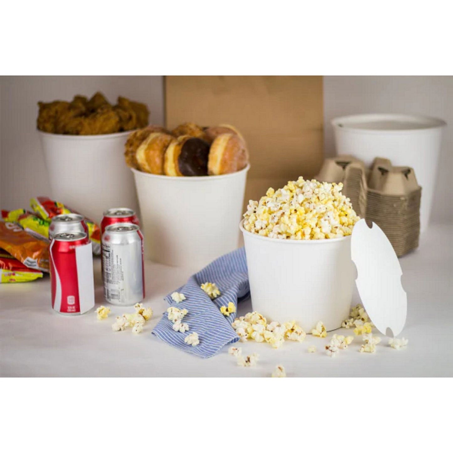 Karat Food Bucket with Lid, 85 oz, 7.36" Dai x 6"h, White, Paper, 180/Carton (KRTCFB85WBNDL)