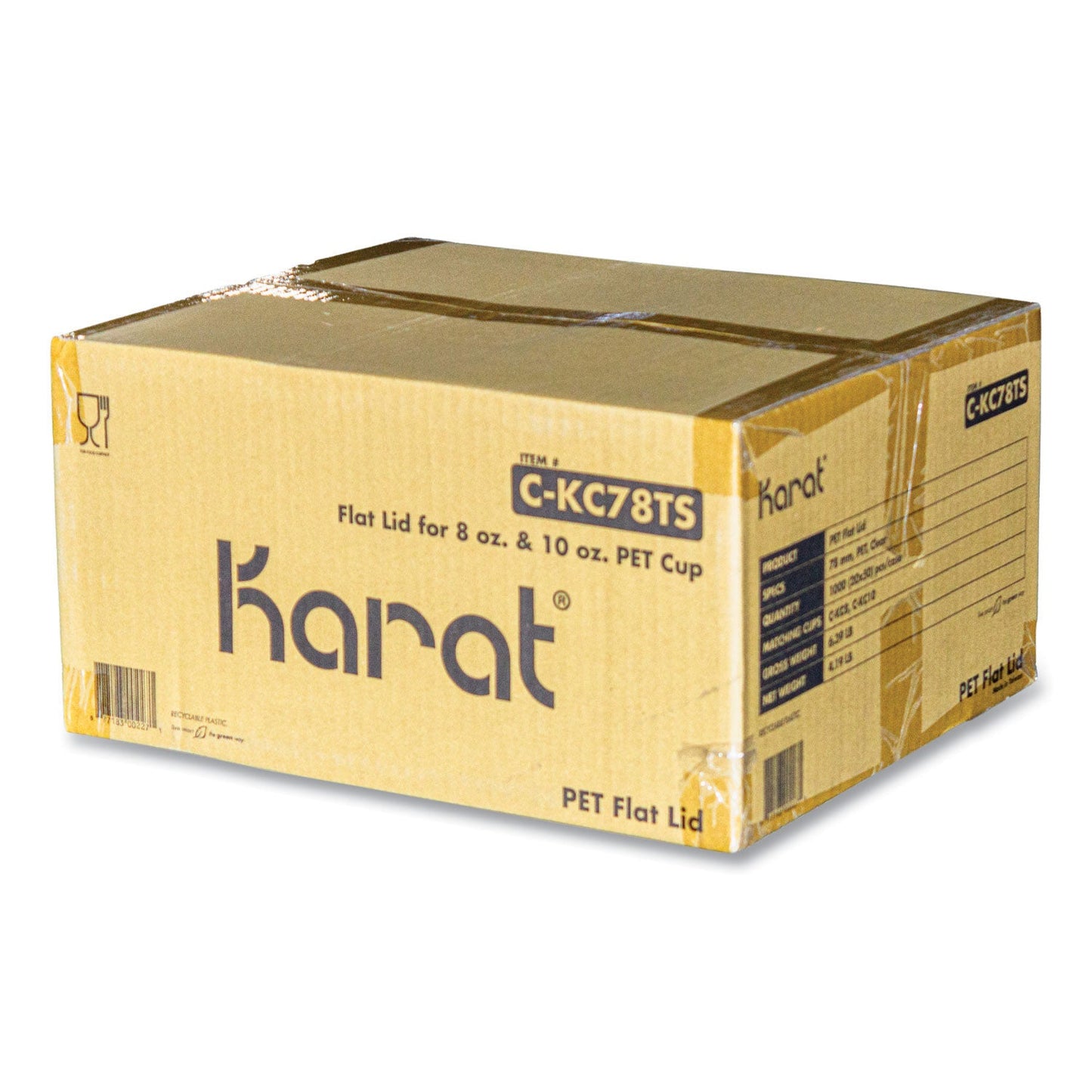 Karat PET Lids, Fits 8 oz to 10 oz Cold Cups, X Straw Hole, Clear, 1,000/Carton (KRTCKC78TS)