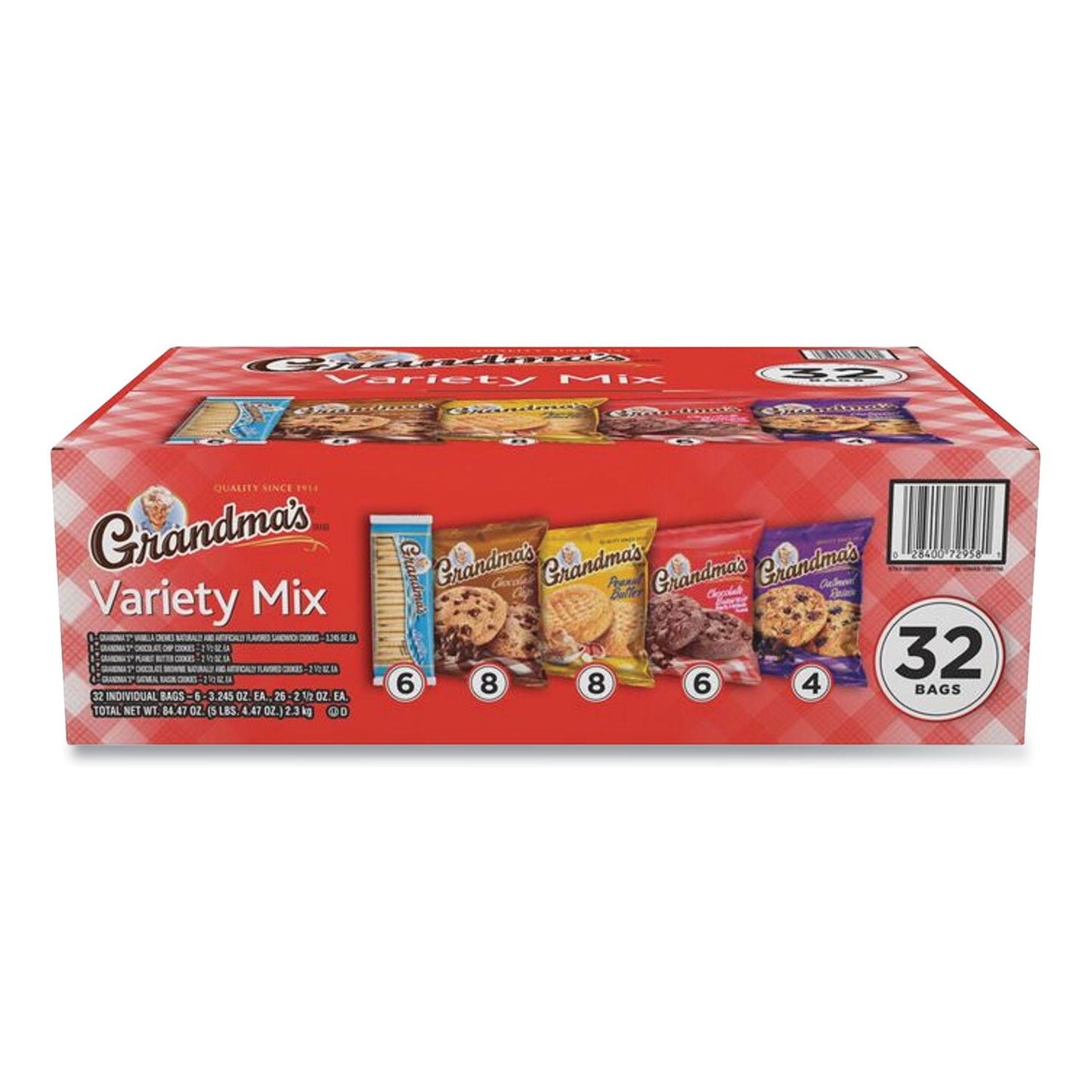 Grandma's Cookies Variety Tray, Assorted Flavors,  (6) 3.25 oz,  (26) 2.5 oz, 32 Bags/Carton (LAY73977)