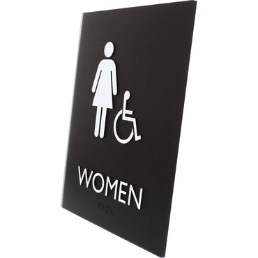 lorell-restroom-sign-1-each-women-print-message-6-4-x-8-5-height-rectangular-shape-easy-readability-braille-plastic-black-llr02666_2